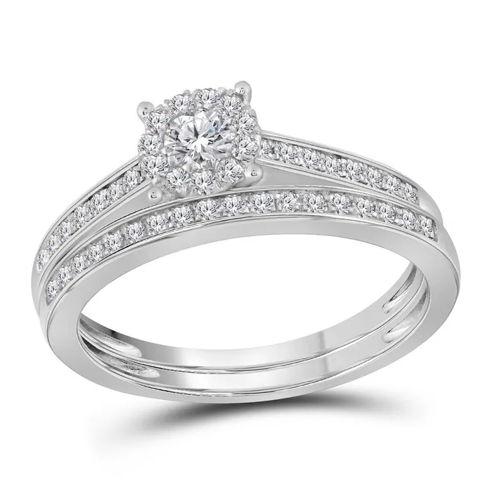 14kt White Gold Womens Round Diamond Slender Halo Bridal Wedding Engagement Ring Band Set 12 Cttw mayamila Rings