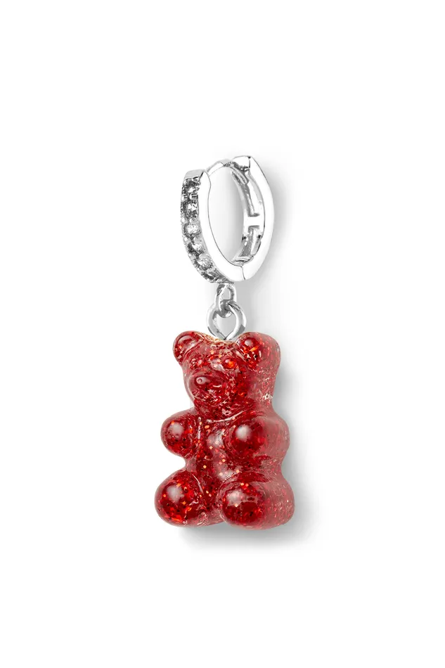 Crystal Haze Jewelry Nostalgia bear hoop Silver plated Red velvet Earrings