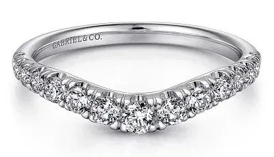 Rings GABRIEL CO Annecy Curved 14K White Gold French Pave Set Diamond Wedding Band 05 ct