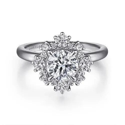 Rings GABRIEL CO Saralynn 14K White Gold Bursting Halo Round Diamond Engagement Ring Setting Only
