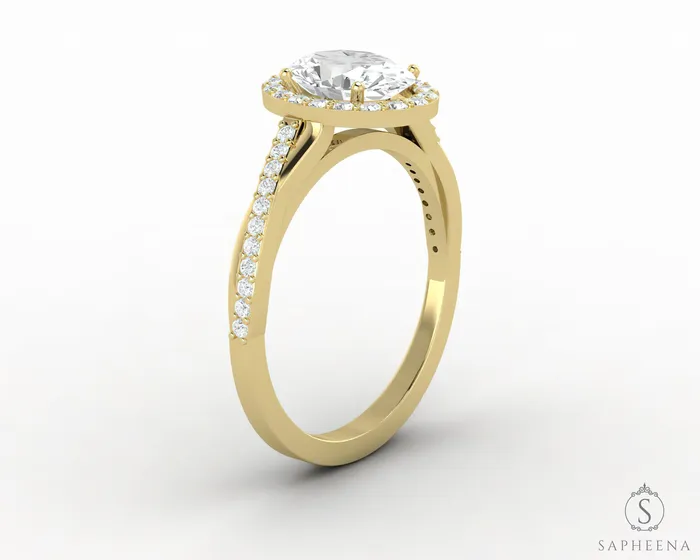Rings Sapheena Jewelry Demi 10 Ct Oval Cut Halo Engagement Ring with Side Stones