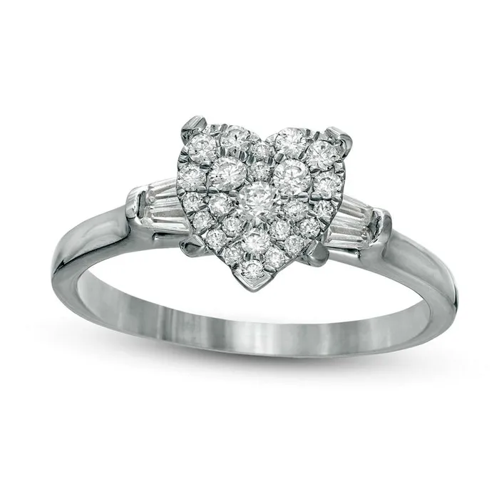 050 CT TW Composite HeartShaped Natural Diamond with Baguette Sides Engagement Ring in Solid 14K White Gold Goldia Rings 050 CT TW Composite HeartShaped Natural Diamond with Baguette Sides Engagement Ring in Solid 14K White Gold Goldia Rings