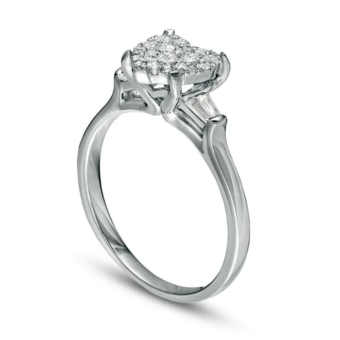050 CT TW Composite HeartShaped Natural Diamond with Baguette Sides Engagement Ring in Solid 14K White Gold Goldia Rings 050 CT TW Composite HeartShaped Natural Diamond with Baguette Sides Engagement Ring in Solid 14K White Gold Goldia Rings