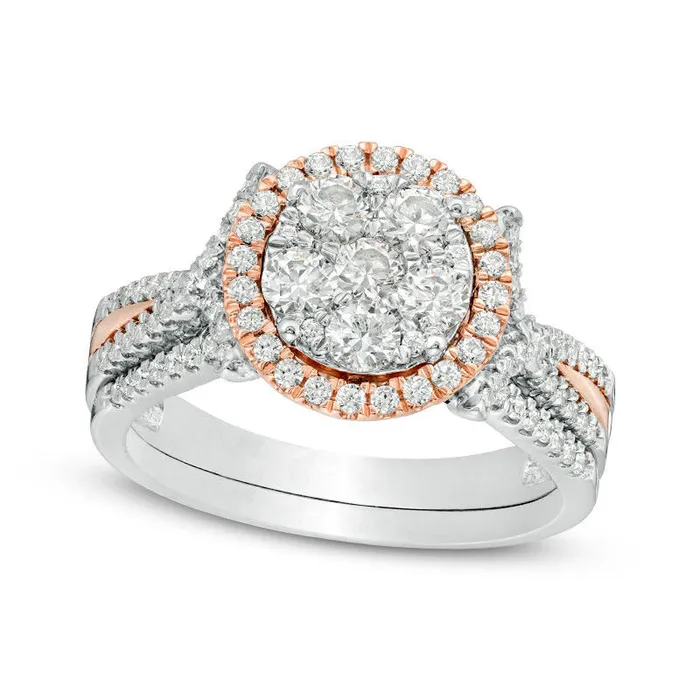 10 CT TW Composite Natural Diamond Frame Twist Bridal Engagement Ring Set in Solid 10K TwoTone Gold Goldia Rings 10 CT TW Composite Natural Diamond Frame Twist Bridal Engagement Ring Set in Solid 10K TwoTone Gold Goldia Rings