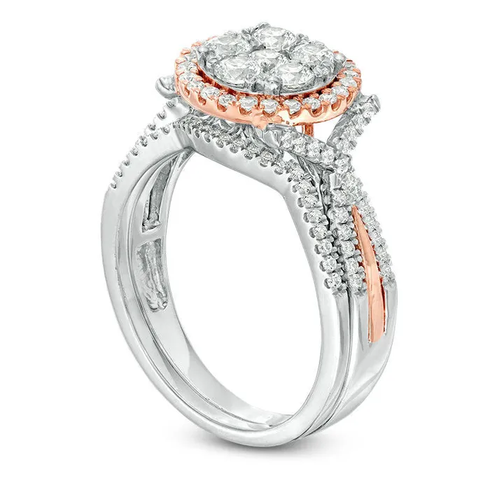 10 CT TW Composite Natural Diamond Frame Twist Bridal Engagement Ring Set in Solid 10K TwoTone Gold Goldia Rings 10 CT TW Composite Natural Diamond Frame Twist Bridal Engagement Ring Set in Solid 10K TwoTone Gold Goldia Rings