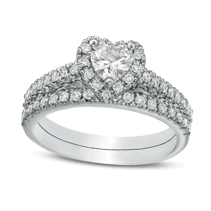 10 CT TW HeartShaped Natural Diamond Frame Bridal Engagement Ring Set in Solid 14K White Gold Goldia Rings 10 CT TW HeartShaped Natural Diamond Frame Bridal Engagement Ring Set in Solid 14K White Gold Goldia Rings
