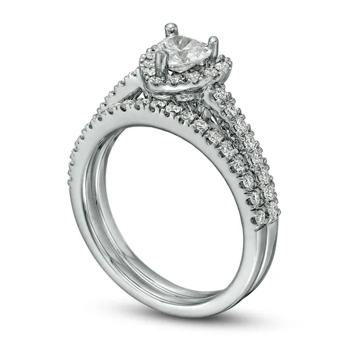 10 CT TW HeartShaped Natural Diamond Frame Bridal Engagement Ring Set in Solid 14K White Gold Goldia Rings 10 CT TW HeartShaped Natural Diamond Frame Bridal Engagement Ring Set in Solid 14K White Gold Goldia Rings