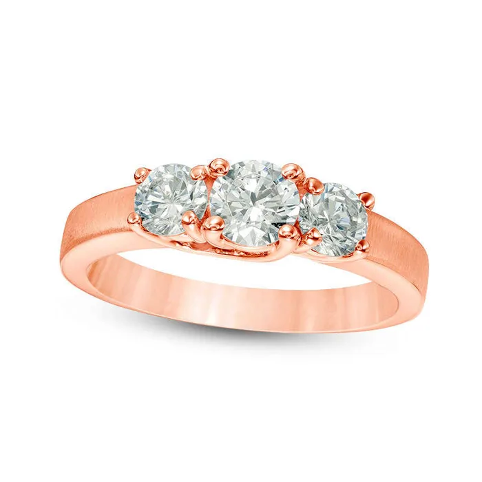 10 CT TW Natural Diamond Three Stone SatinFinish Engagement Ring in Solid 14K Rose Gold Goldia Rings 10 CT TW Natural Diamond Three Stone SatinFinish Engagement Ring in Solid 14K Rose Gold Goldia Rings