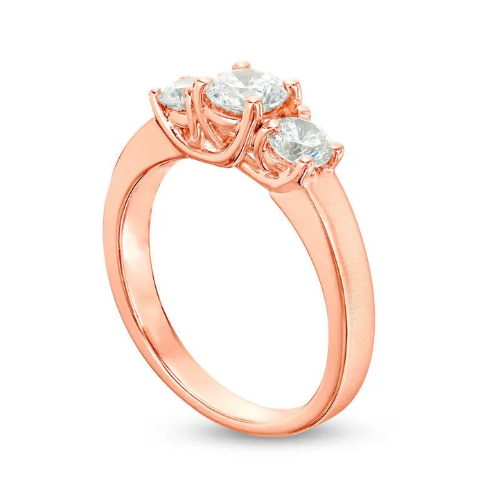 10 CT TW Natural Diamond Three Stone SatinFinish Engagement Ring in Solid 14K Rose Gold Goldia Rings 10 CT TW Natural Diamond Three Stone SatinFinish Engagement Ring in Solid 14K Rose Gold Goldia Rings