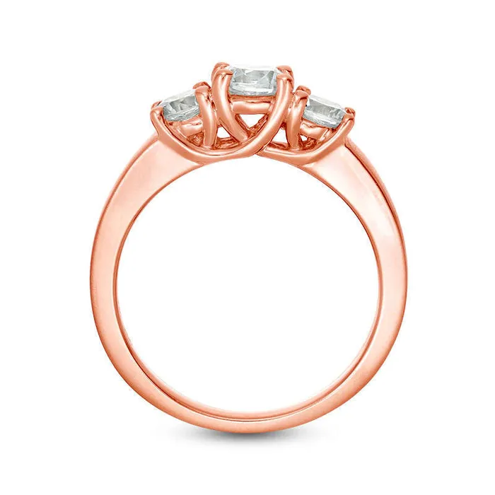 10 CT TW Natural Diamond Three Stone SatinFinish Engagement Ring in Solid 14K Rose Gold Goldia Rings 10 CT TW Natural Diamond Three Stone SatinFinish Engagement Ring in Solid 14K Rose Gold Goldia Rings