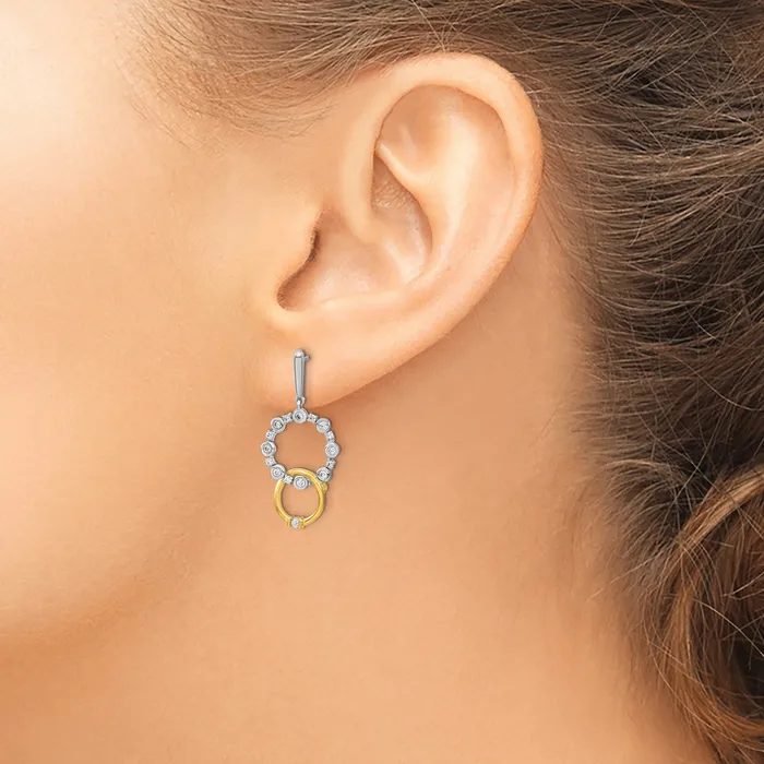 14k Twotone 38 Ct Lab Grown Diamond VSSI G Fancy Circle Drop Post Dangle Earrings Goldia Earrings