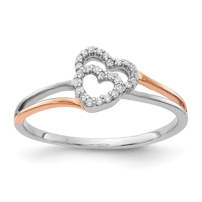 14k White and Rose Gold Real Diamond Polished Double Heart Ring Goldiacom Rings