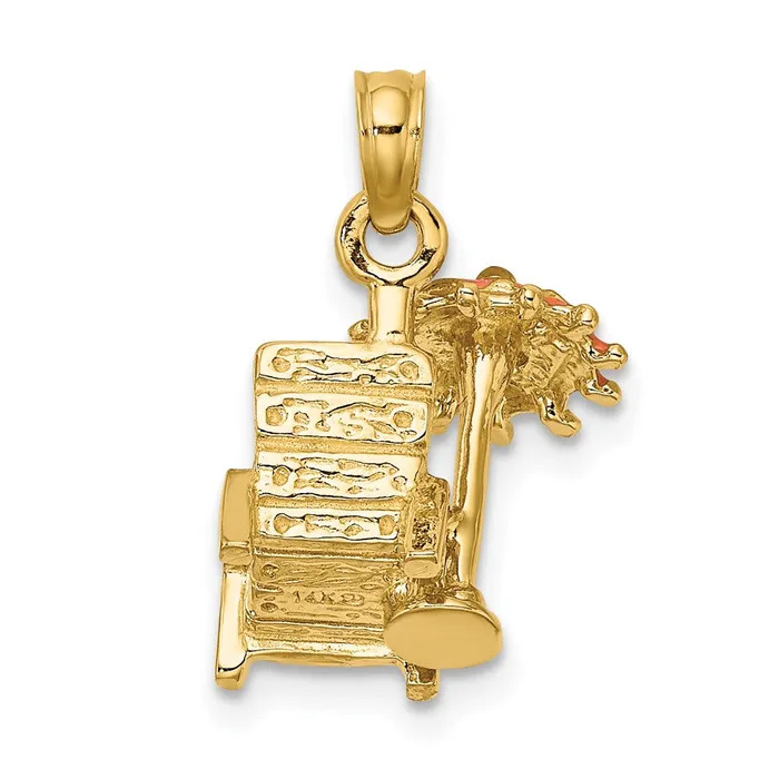 14k Yellow Gold 3D Beach Chair wOrange Enameled Umbrella Charm Goldia Charm Necklaces