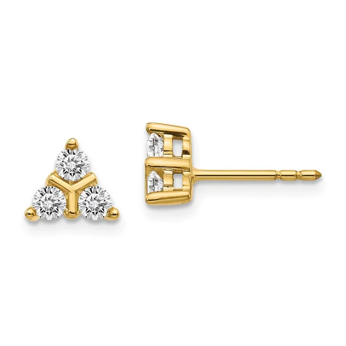 14k Yellow Gold 3stone Real Diamond Triangle Earrings Goldia Earrings