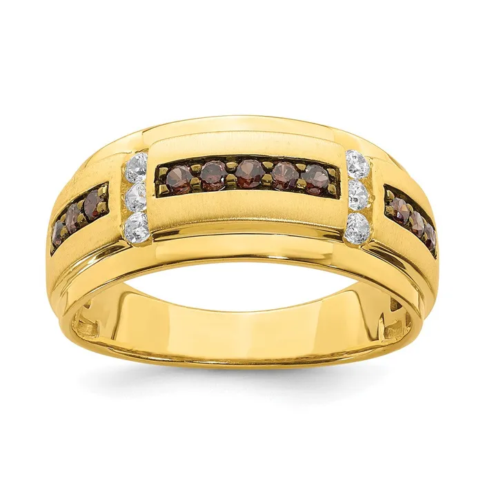 14K Yellow Gold Mens Brown and White Real Diamond Bridal Band Goldia Rings
