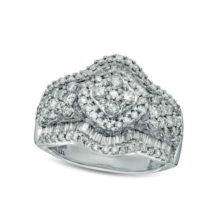 20 CT TW Composite Natural Diamond Tilted Cushion Frame MultiRow Ring in Solid 10K White Gold Goldia Rings