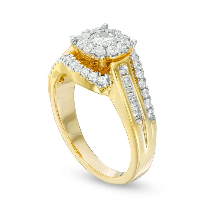 Goldia 075 CT TW Natural Diamond Frame Bypass Engagement Ring in Solid 10K Yellow Gold Rings Goldia 075 CT TW Natural Diamond Frame Bypass Engagement Ring in Solid 10K Yellow Gold Rings