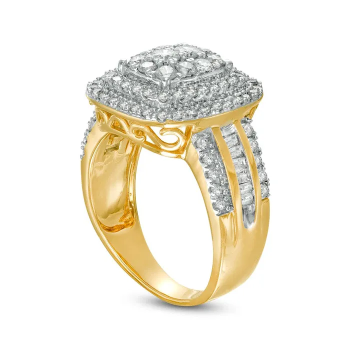 Goldia 15 CT TW Composite Natural Diamond Double CushionShaped Frame Ring in Solid 10K Yellow Gold Rings Goldia 15 CT TW Composite Natural Diamond Double CushionShaped Frame Ring in Solid 10K Yellow Gold Rings