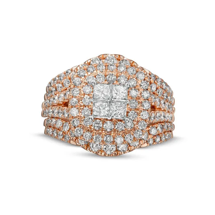 Goldia 20 CT TW PrincessCut Quad Natural Diamond Frame MultiRow Bridal Engagement Ring Set in Solid 14K Rose Gold II2 Rings Goldia 20 CT TW PrincessCut Quad Natural Diamond Frame MultiRow Bridal Engagement Ring Set in Solid 14K Rose Gold II2 Rings