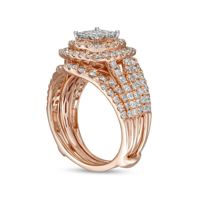 Goldia 20 CT TW PrincessCut Quad Natural Diamond Frame MultiRow Bridal Engagement Ring Set in Solid 14K Rose Gold II2 Rings Goldia 20 CT TW PrincessCut Quad Natural Diamond Frame MultiRow Bridal Engagement Ring Set in Solid 14K Rose Gold II2 Rings