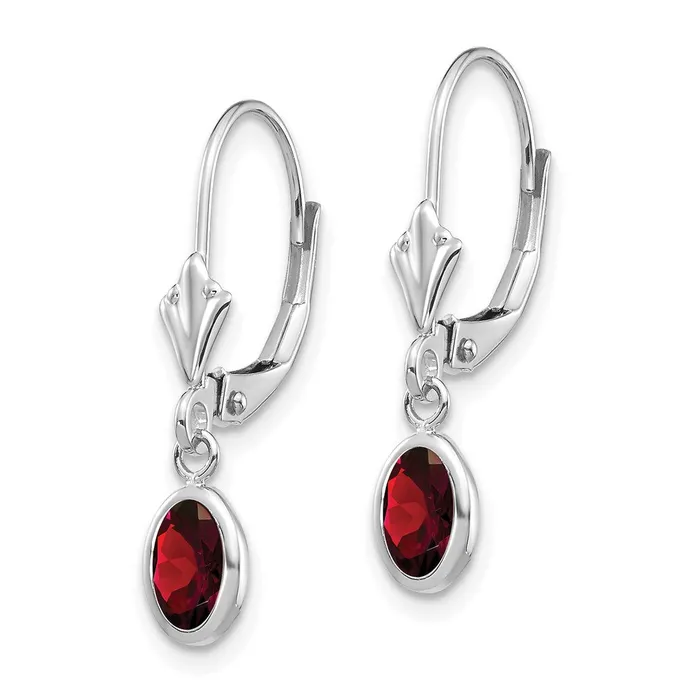Goldia Earrings 14k White Gold 6x4 Oval GarnetJanuary Earrings