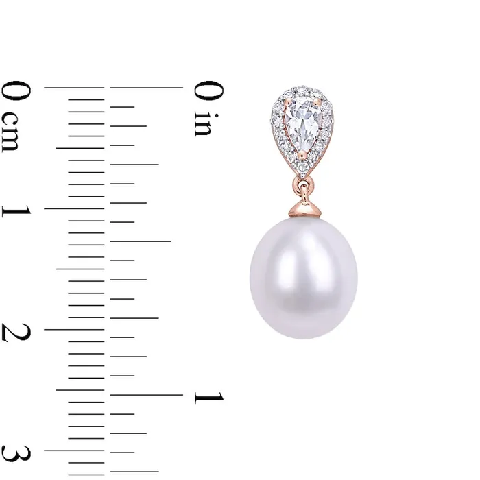 Goldia Earrings Baroque Cultured Freshwater Pearl PearShaped White Topaz and 013 CT TW Diamond Drop Earrings in 10K Rose Gold Goldia Earrings Baroque Cultured Freshwater Pearl PearShaped White Topaz and 013 CT TW Diamond Drop Earrings in 10K Rose Gold