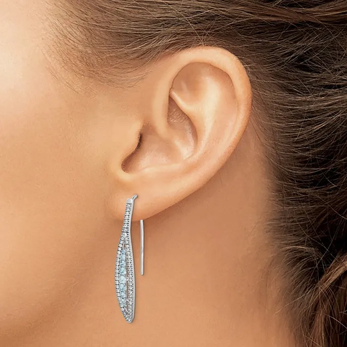 Goldia Earrings Solid 14k White Gold Simulated CZ and Aquamarine Earrings