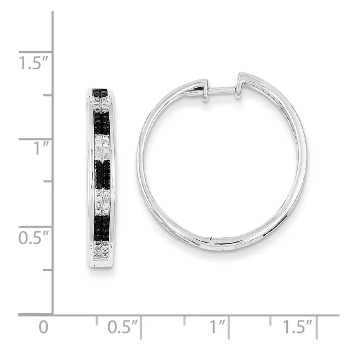 Goldia Earrings Sterling Silver Black u0026 White Diamond Hoop Earrings