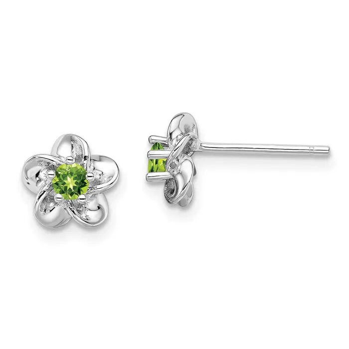Goldia Earrings Sterling Silver Rhodiumplated Floral Peridot Post Earrings