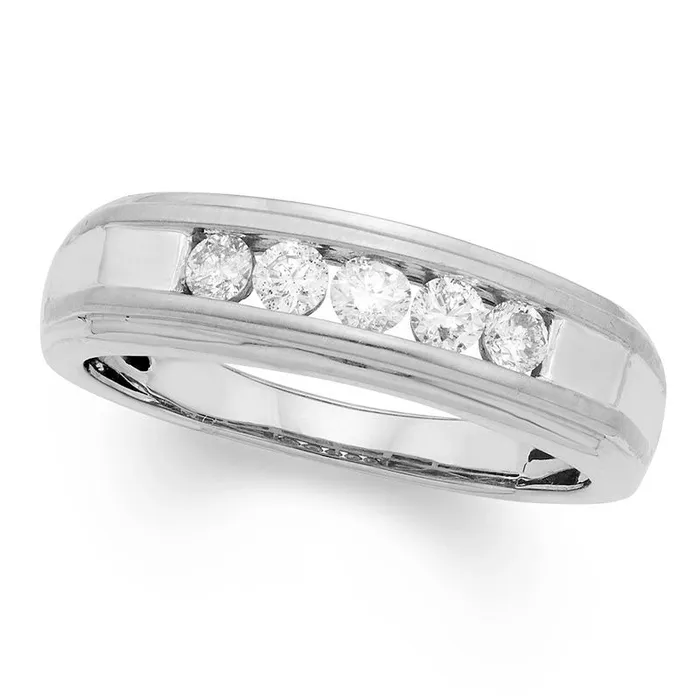 Goldia Mens 050 CT TW Certified Natural Diamond Five Stone Wedding Band in Solid 14K White Gold II2 Rings Goldia Mens 050 CT TW Certified Natural Diamond Five Stone Wedding Band in Solid 14K White Gold II2 Rings