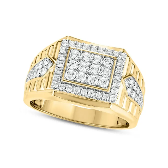 Goldia Mens 10 CT TW Composite Natural Diamond Frame RectangleTop Pointed Double Row Ribbed Shank Ring in Solid 10K Yellow Gold Rings Goldia Mens 10 CT TW Composite Natural Diamond Frame RectangleTop Pointed Double Row Ribbed Shank Ring in Solid 10K Yellow Gold Rings