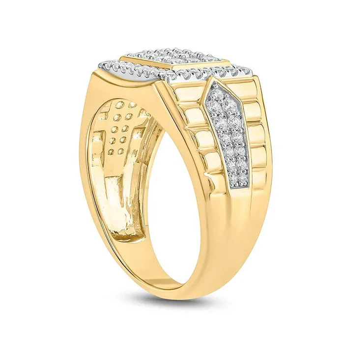 Goldia Mens 10 CT TW Composite Natural Diamond Frame RectangleTop Pointed Double Row Ribbed Shank Ring in Solid 10K Yellow Gold Rings Goldia Mens 10 CT TW Composite Natural Diamond Frame RectangleTop Pointed Double Row Ribbed Shank Ring in Solid 10K Yellow Gold Rings