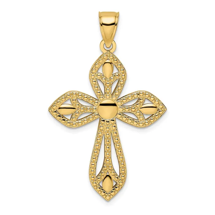 Goldia Necklaces 14k Yellow Gold Beaded Polished Fancy Cross Pendant