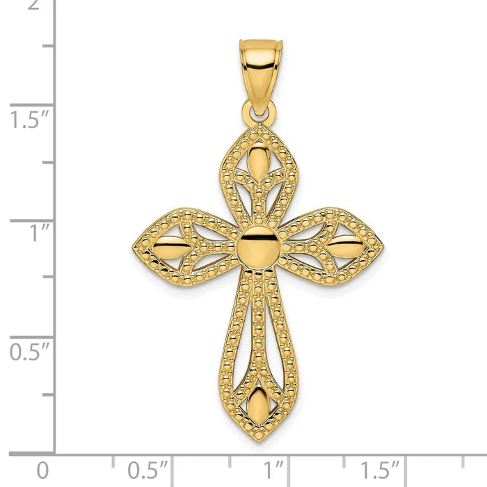 Goldia Necklaces 14k Yellow Gold Beaded Polished Fancy Cross Pendant