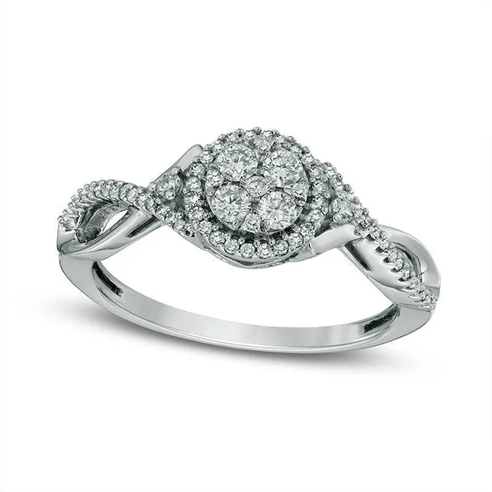 Goldia Previously Owned 033 CT TW Composite Natural Diamond Frame Collared Ring in Solid 10K White Gold Rings Goldia Previously Owned 033 CT TW Composite Natural Diamond Frame Collared Ring in Solid 10K White Gold Rings