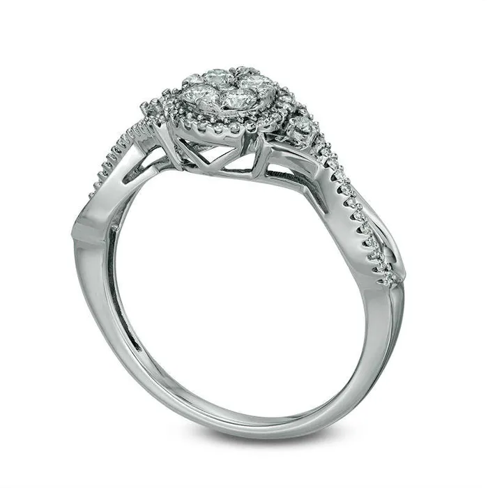 Goldia Previously Owned 033 CT TW Composite Natural Diamond Frame Collared Ring in Solid 10K White Gold Rings Goldia Previously Owned 033 CT TW Composite Natural Diamond Frame Collared Ring in Solid 10K White Gold Rings