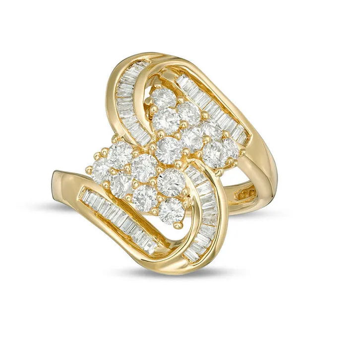 Goldia Rings 10 CT TW Baguette and Round Natural Diamond Cluster Twist Ribbon Ring in Solid 10K Yellow Gold Goldia Rings 10 CT TW Baguette and Round Natural Diamond Cluster Twist Ribbon Ring in Solid 10K Yellow Gold