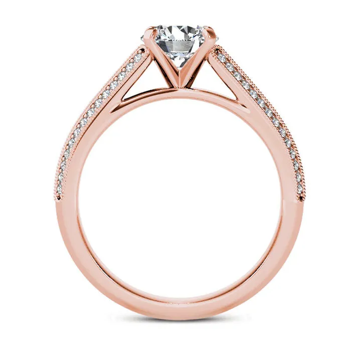 Goldia Rings 120 CT TW Natural Diamond Frame Double Row Antique VintageStyle Engagement Ring in Solid 14K Rose Gold