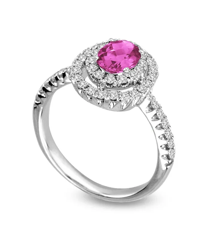 Goldia Rings Oval Pink Sapphire and 050 CT TW Natural Diamond Double Frame Ring in Solid 14K White Gold Goldia Rings Oval Pink Sapphire and 050 CT TW Natural Diamond Double Frame Ring in Solid 14K White Gold