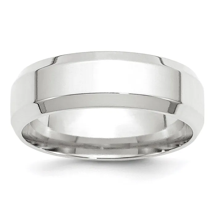 Goldia Rings Solid 14K White Gold 7mm Bevel Edge Comfort Fit MensWomens Wedding Band Ring Size 14