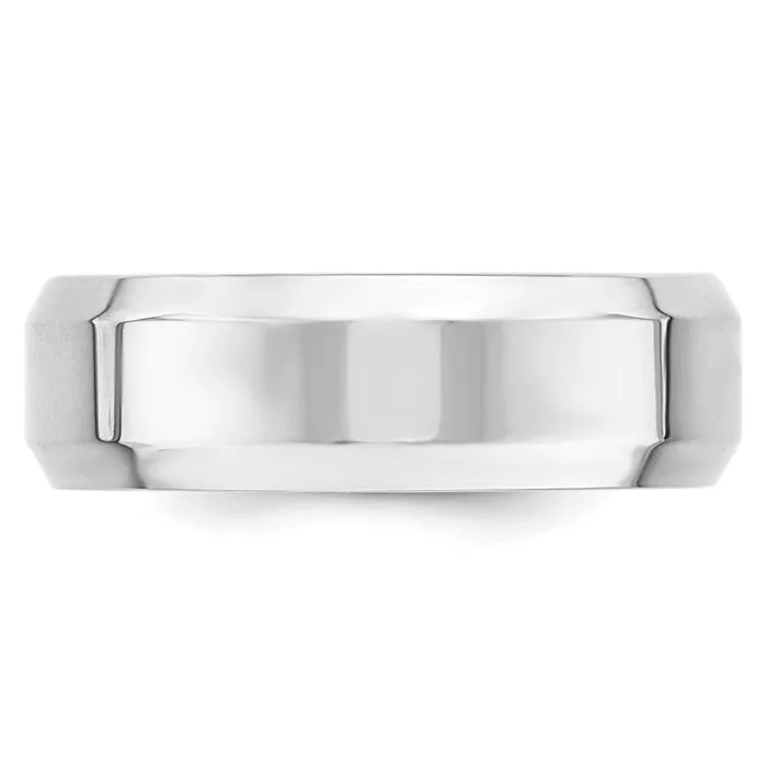 Goldia Rings Solid 14K White Gold 7mm Bevel Edge Comfort Fit MensWomens Wedding Band Ring Size 14