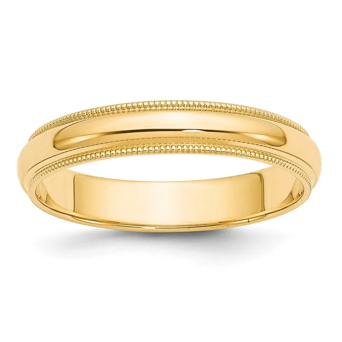 Goldia Rings Solid 14K Yellow Gold 4mm Milgrain HalfRound Wedding MensWomens Wedding Band Ring Size 7