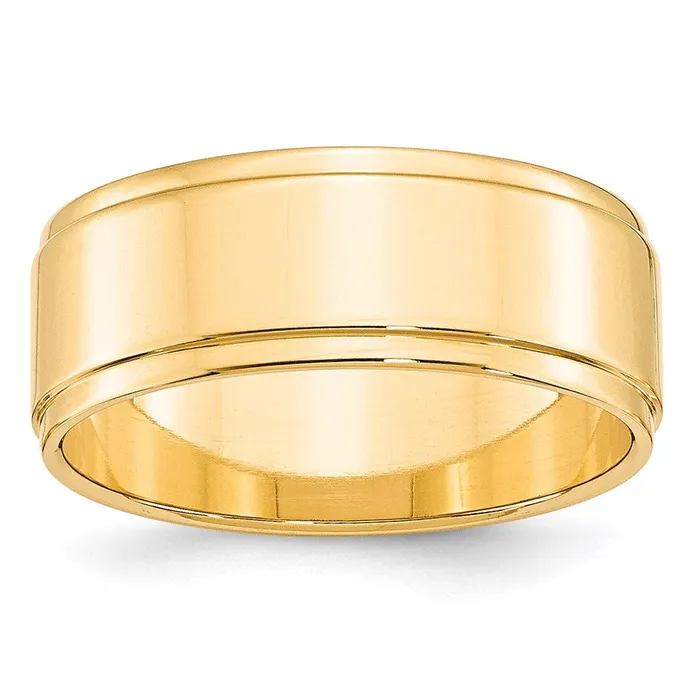 Goldia Rings Solid 14K Yellow Gold 8mm Flat with Step Edge MensWomens Wedding Band Ring Size 9