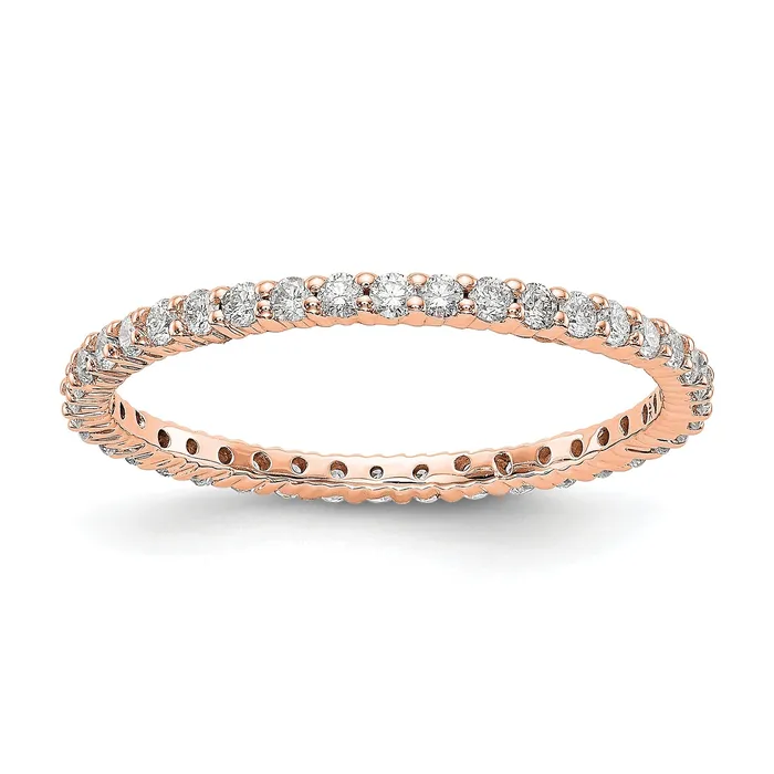 Goldia Solid Real 14k Rose Gold Polished Shared Prong 12ct CZ Eternity Wedding Band Ring Rings