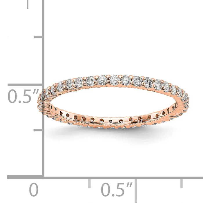 Goldia Solid Real 14k Rose Gold Polished Shared Prong 12ct CZ Eternity Wedding Band Ring Rings