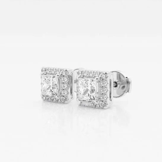 JMS always Original Brilliant Diamond 14KT White Gold 1 15 cttw PrincessCut Lab Grown Diamond Halo Stud Earrings for Women GVSSI GSI Earrings
