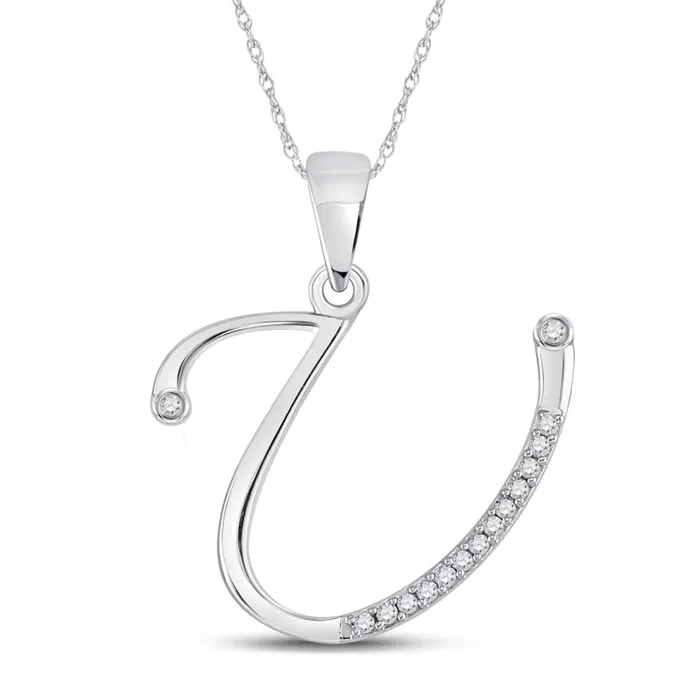 Necklaces gndatlanta 14k White Gold Round Diamond Initial U Letter Pendant 112 Cttw