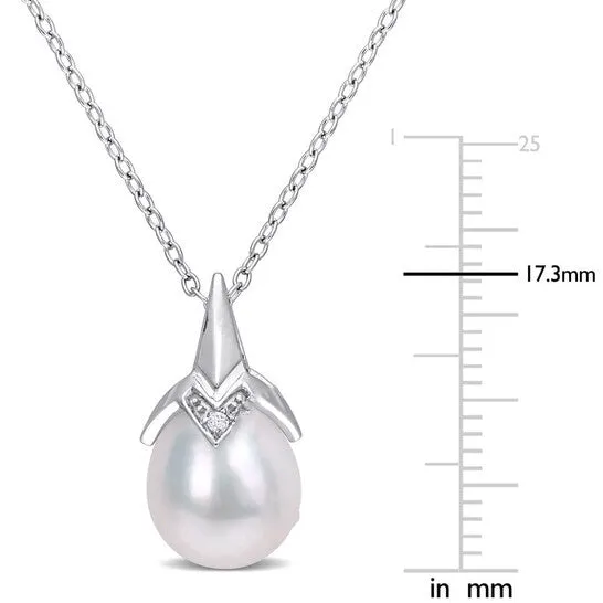 Necklaces JMS always Original AMOUR 859mm Freshwater Cultured Pearl and Diamond Accent Drop Pendant with Chain In Sterling Silver