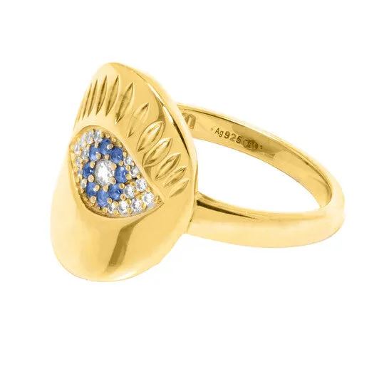 Original APM Monaco Ladies Goldtone Embellished Evil Eye Ring Size JMS always Rings Original APM Monaco Ladies Goldtone Embellished Evil Eye Ring Size JMS always Rings