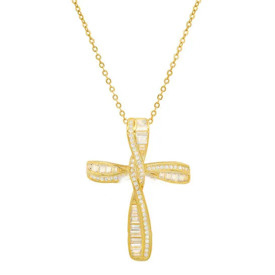 Original Kylie Harper 14k Gold Over Silver Baguette Cubic Zirconia CZ Cross Pendant JMS always Necklaces